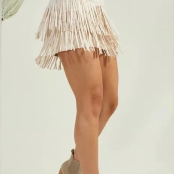 Alter’d State Light Taupe Fringe Faux Suede Mini Skirt Size L - Picture 2 of 9